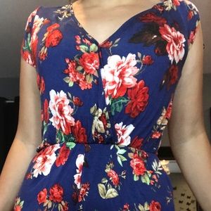 Ambiance Blue/Red Rose Shortalls/Jumpsuit